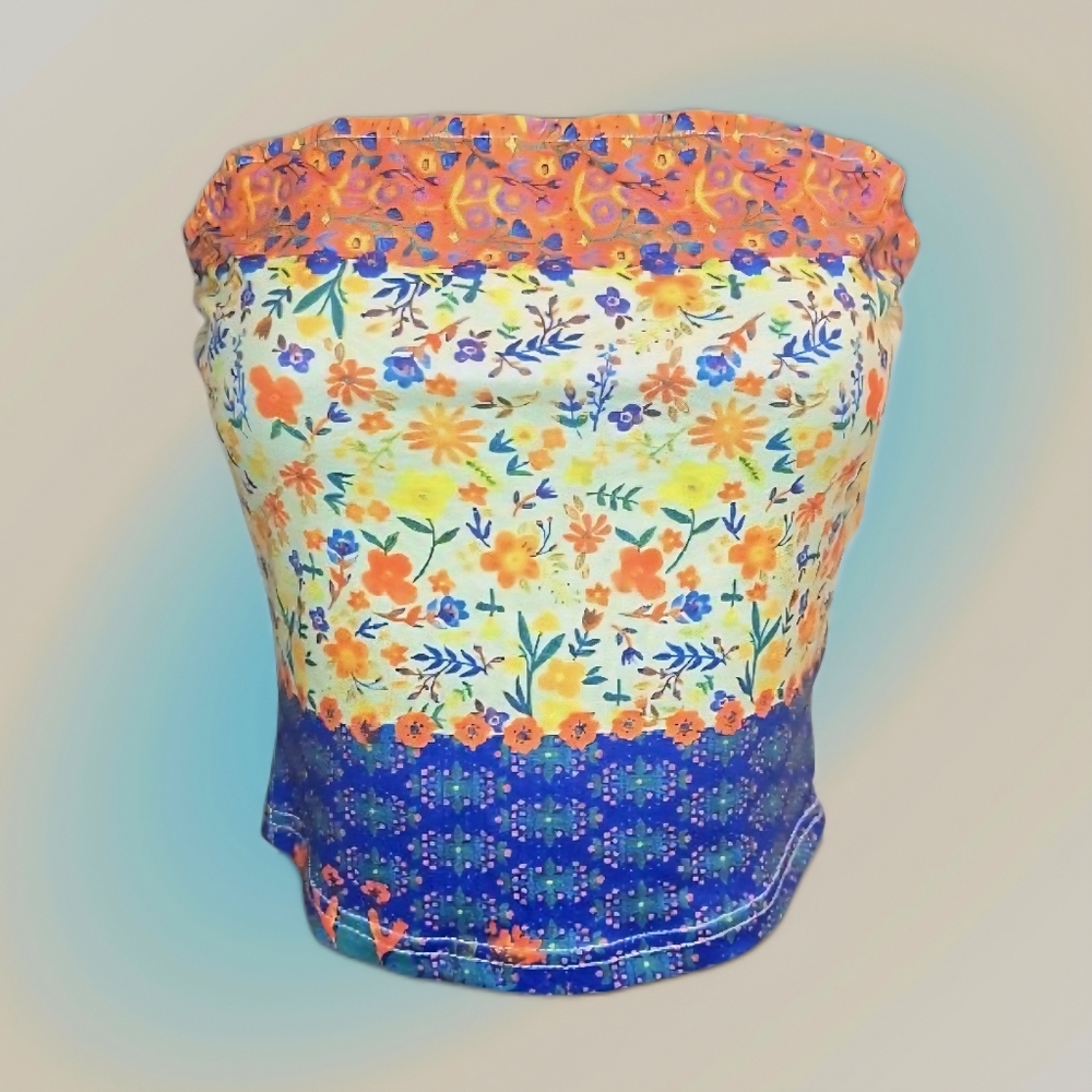 SHEIN Orange and Blue Floral Bandeau Tube Top
